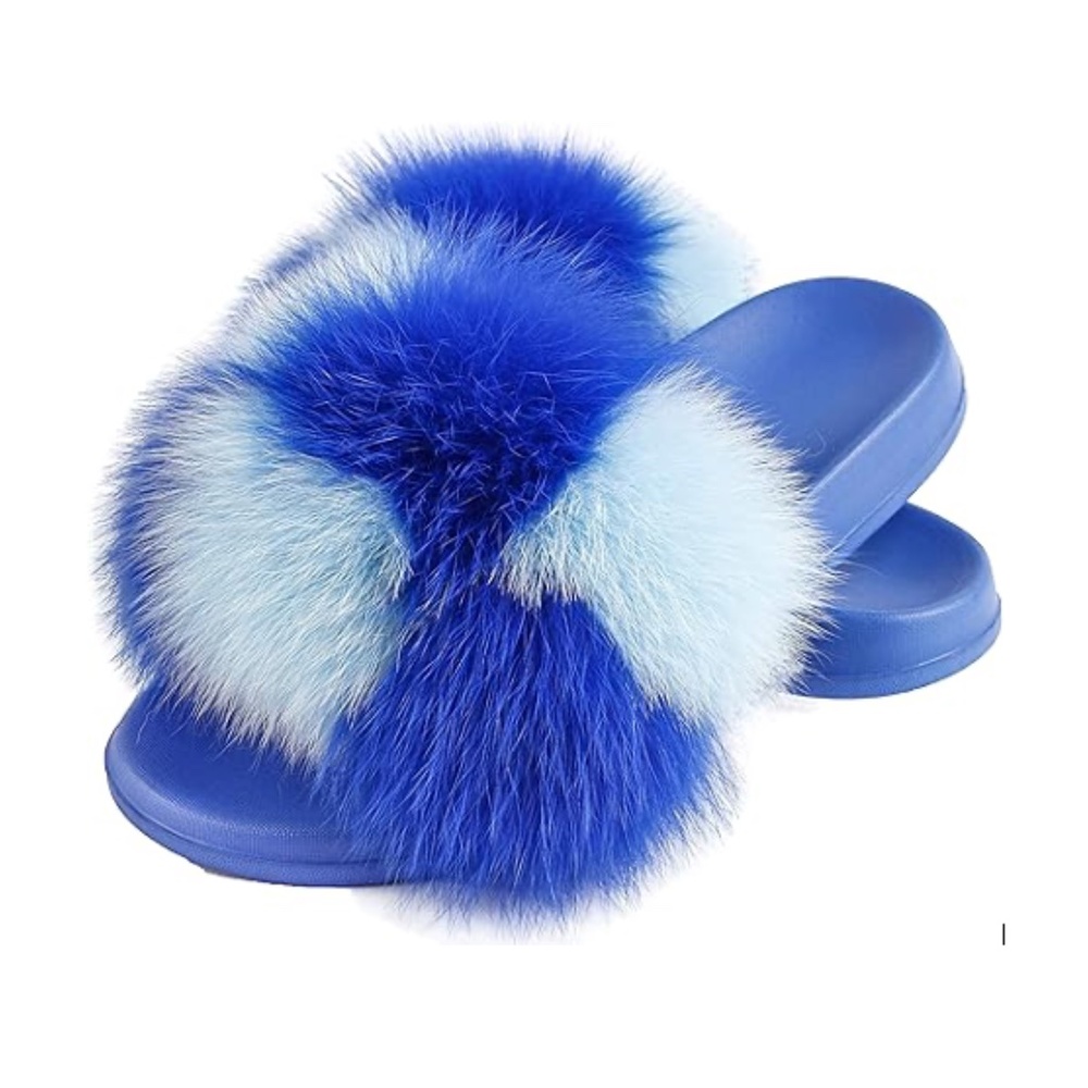 Real Fox Fur Slides with Rubber Soles